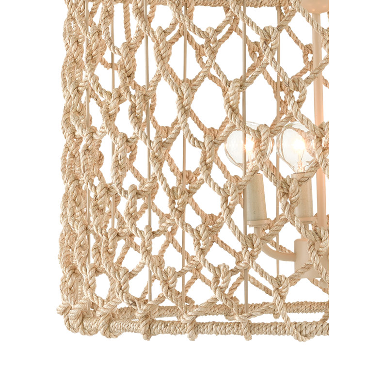 Beige and Smokewood Rope Drum Chandelier with 4 Lights