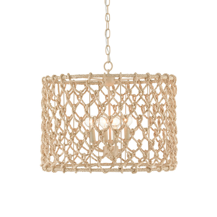 Beige and Smokewood Rope Drum Chandelier with 4 Lights