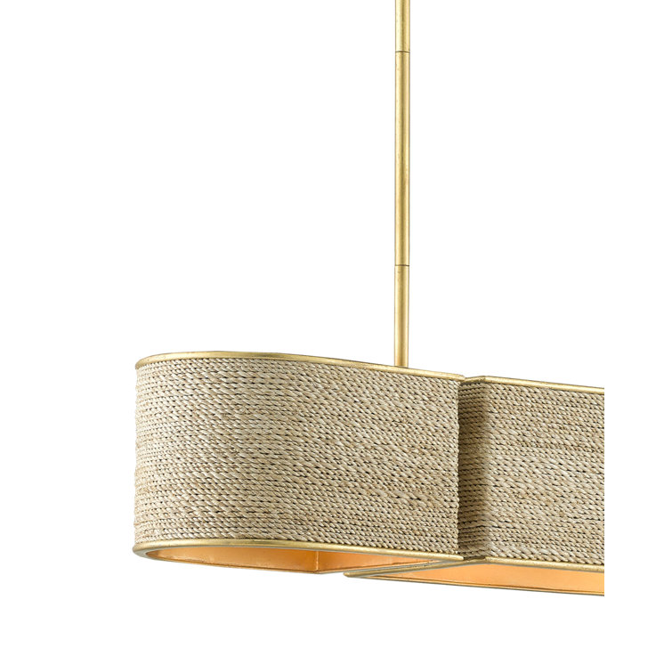 Gold Leaf and Abaca Rope 4-Light Oval Pendant