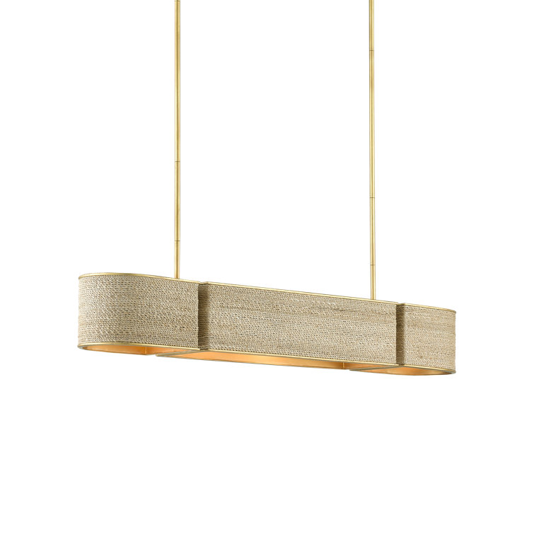 Gold Leaf and Abaca Rope 4-Light Oval Pendant