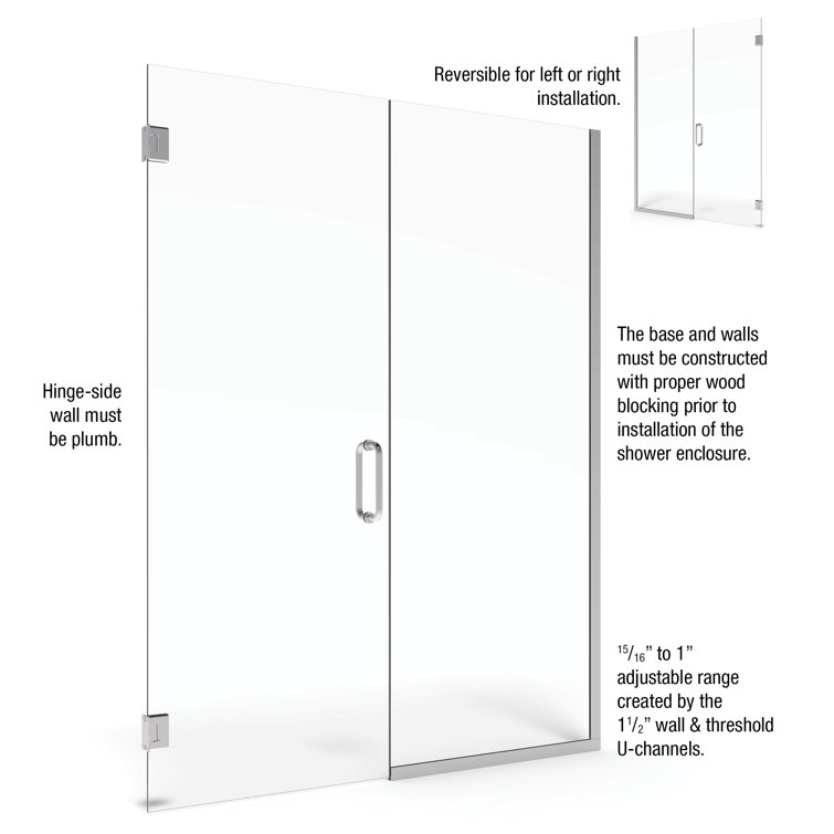 Celesta 46" x 76" Frameless Clear Glass Chrome Shower Door