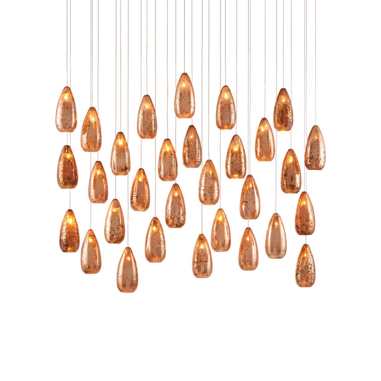 Rame 30-Light Copper & Silver Mercury Glass Pendant