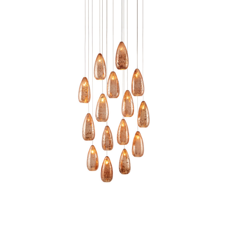 Rame 15-Light Adjustable Silver and Copper Glass Pendant