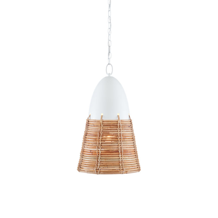 Gesso White and Natural Rattan Adjustable Pendant Light
