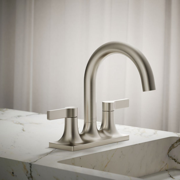 Vibrant Brushed Nickel Centerset Bathroom Faucet with Lever Handles