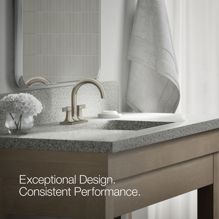 Vibrant Brushed Nickel Centerset Bathroom Faucet with Lever Handles