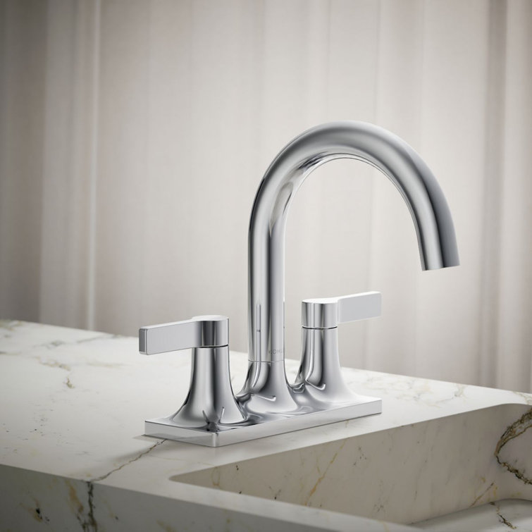 Polished Chrome Centerset Bathroom Faucet with Lever Handles