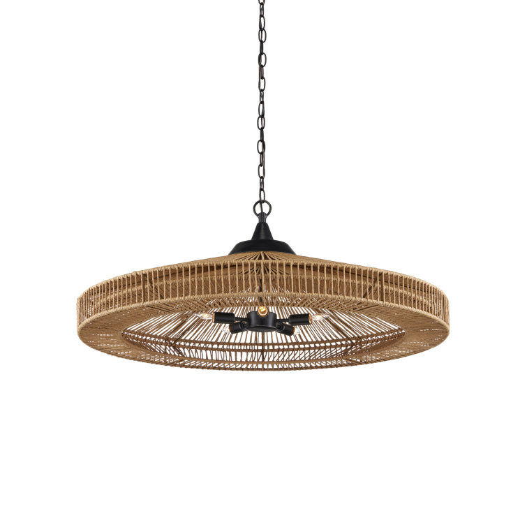Satin Black Cage Chandelier with Artisanal Woven Frame - 5 Lights