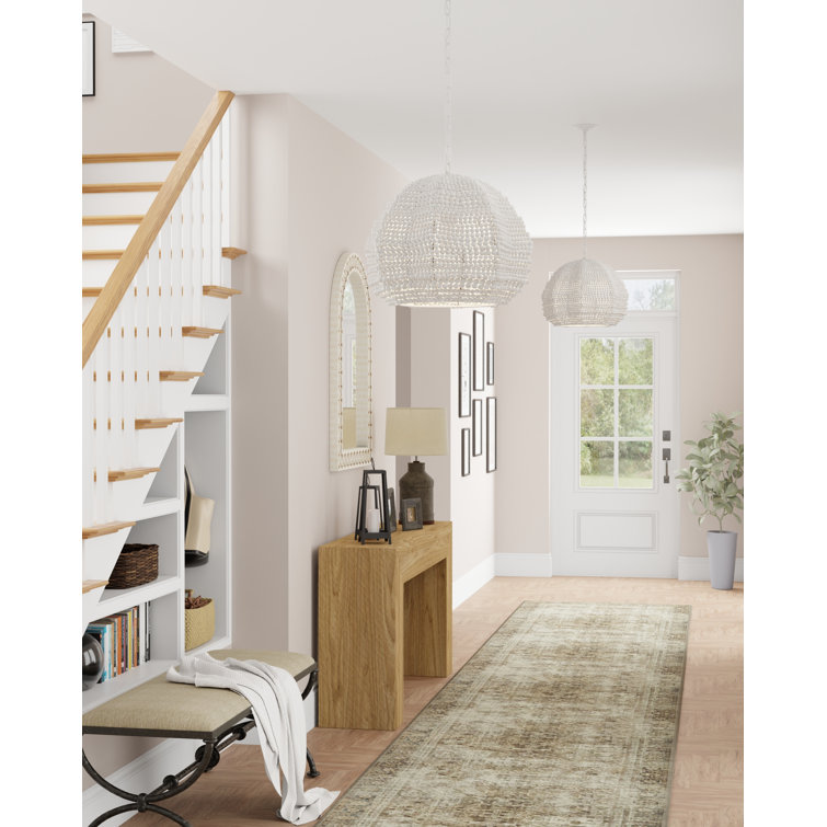Eulalie Whitewash Wood Beaded Pendant Light, 19" Diameter