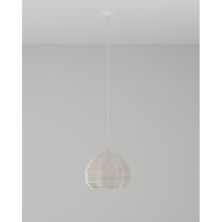 Eulalie Whitewash Wood Beaded Pendant Light, 19" Diameter