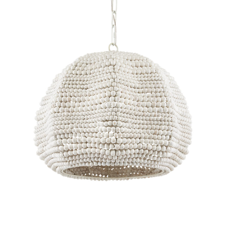 Eulalie Whitewash Wood Beaded Pendant Light, 19" Diameter