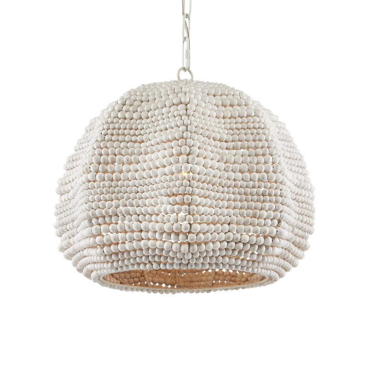 Eulalie Whitewash Wood Beaded Pendant Light, 19" Diameter