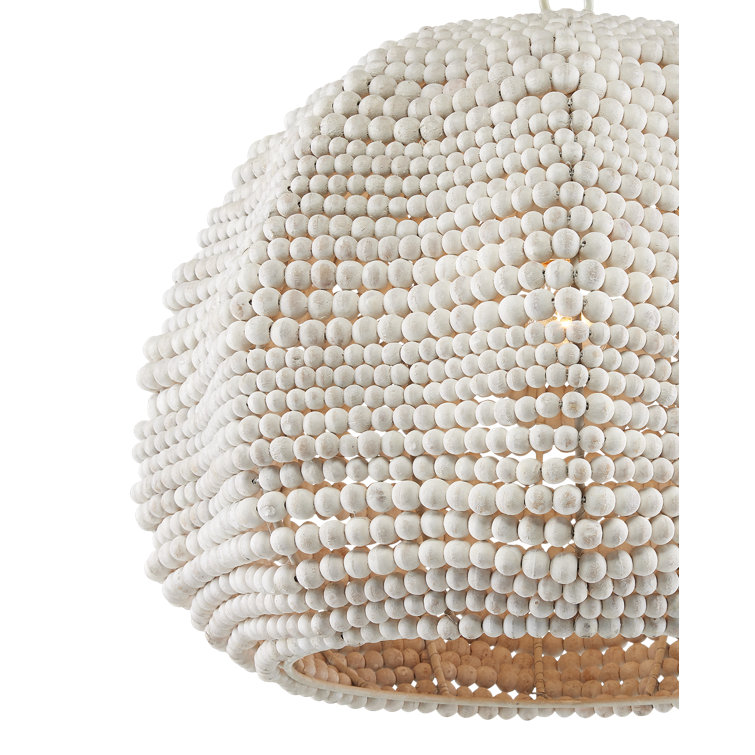 Eulalie Whitewash Wood Beaded Pendant Light, 19" Diameter