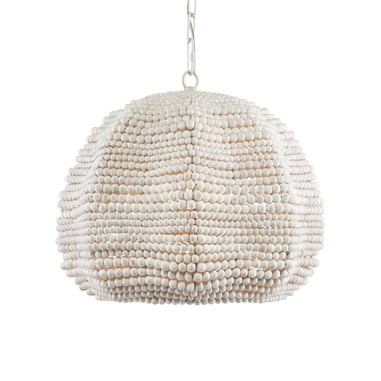 Eulalie Whitewash Wood Beaded Pendant Light, 19" Diameter