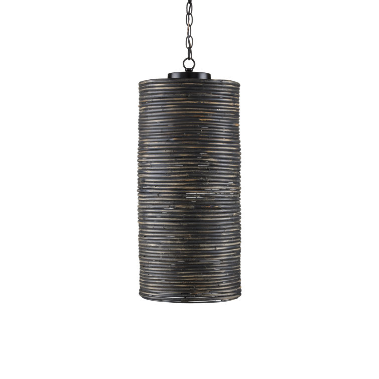 Nagano Black Rattan 1-Light Pendant with Graywash Finish