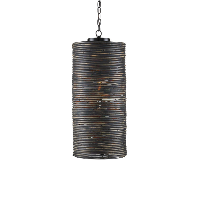 Nagano Black Rattan 1-Light Pendant with Graywash Finish
