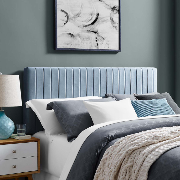 Light Blue Velvet Upholstered Full/Queen Tufted Headboard
