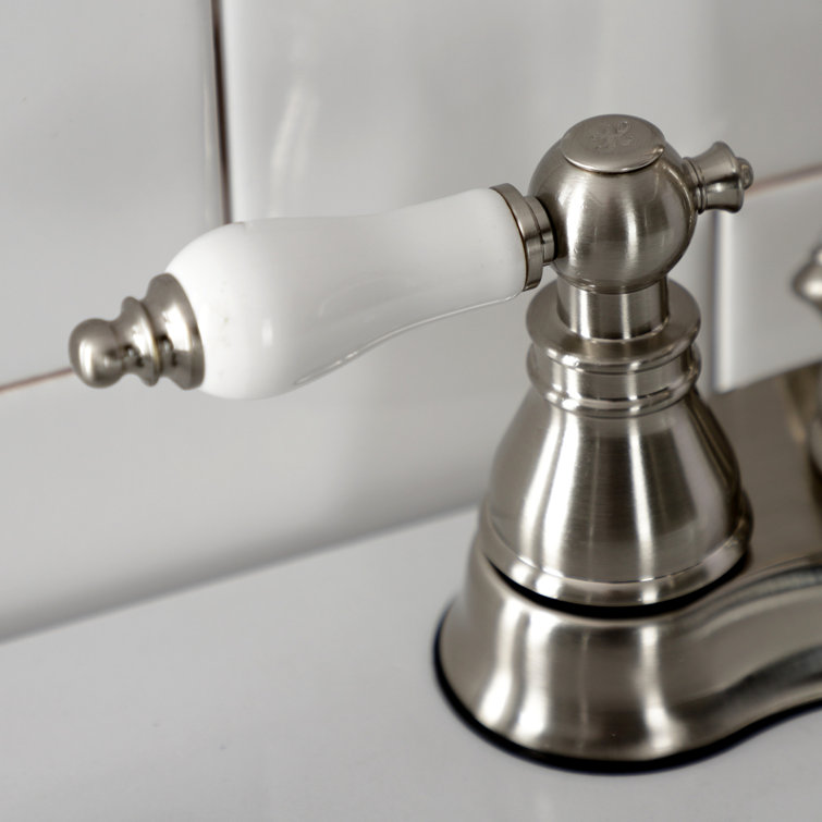 Brushed Nickel and White Traditional 4" Centerset Bathroom Faucet