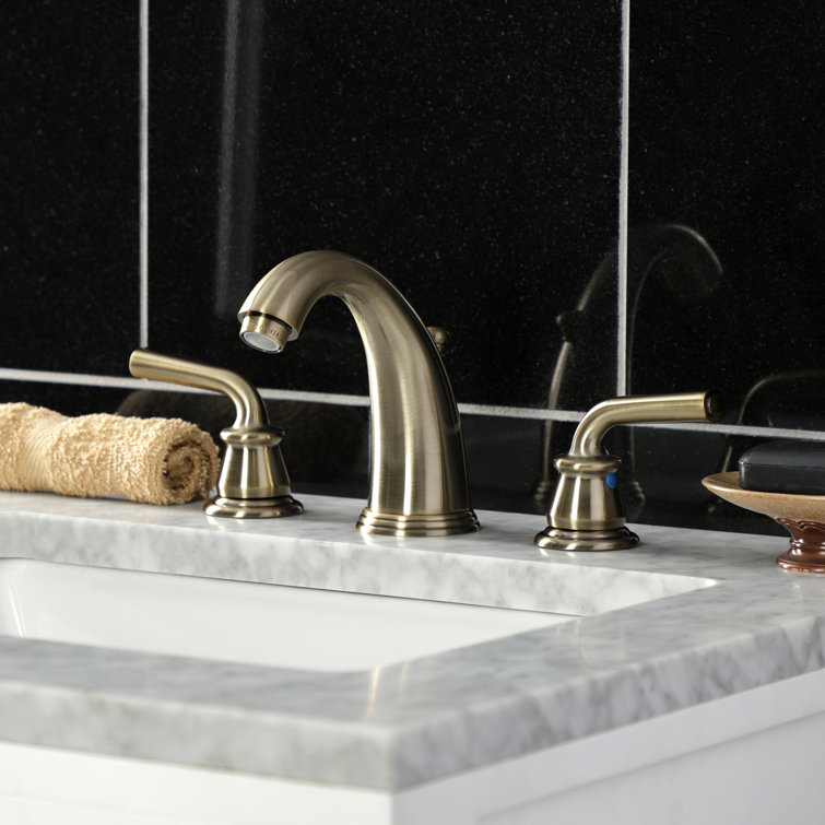 Antique Brass Widespread Bathroom Faucet with Lever Handles