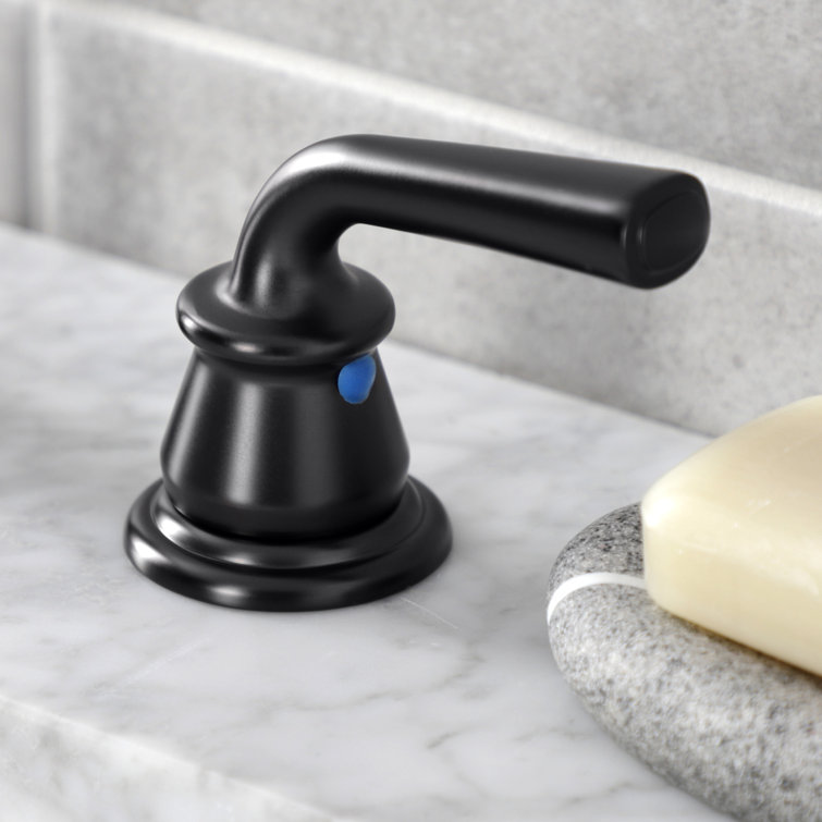 Matte Black Traditional Widespread Bathroom Faucet with Lever Handles
