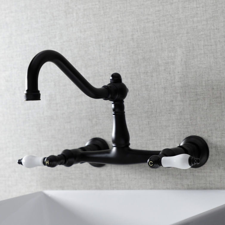 Matte Black Vintage Wall Mount Bathroom Faucet with Dual Handles