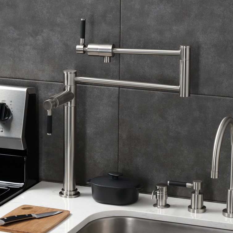 Brushed Nickel Dual Handle Deck Mount Pot Filler Faucet