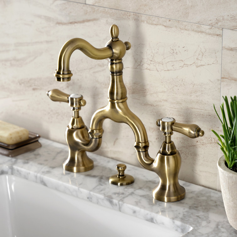 Elegant Antique Brass 8" Widespread Bathroom Faucet with Drain