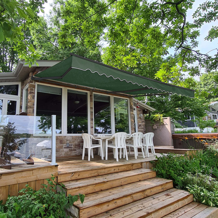 Forest Green Motorized Retractable Patio Awning with White Frame