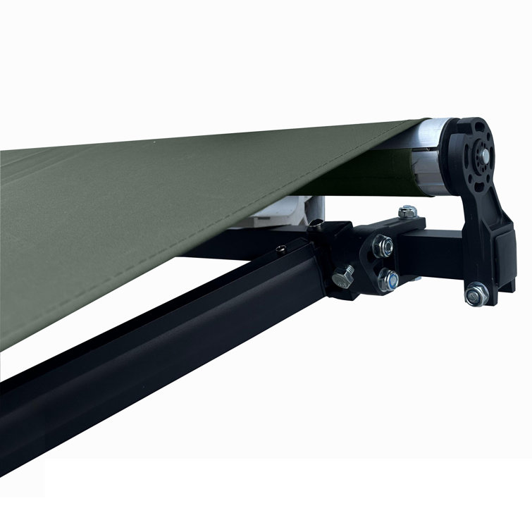 Forest Green Motorized Retractable Patio Awning with White Frame