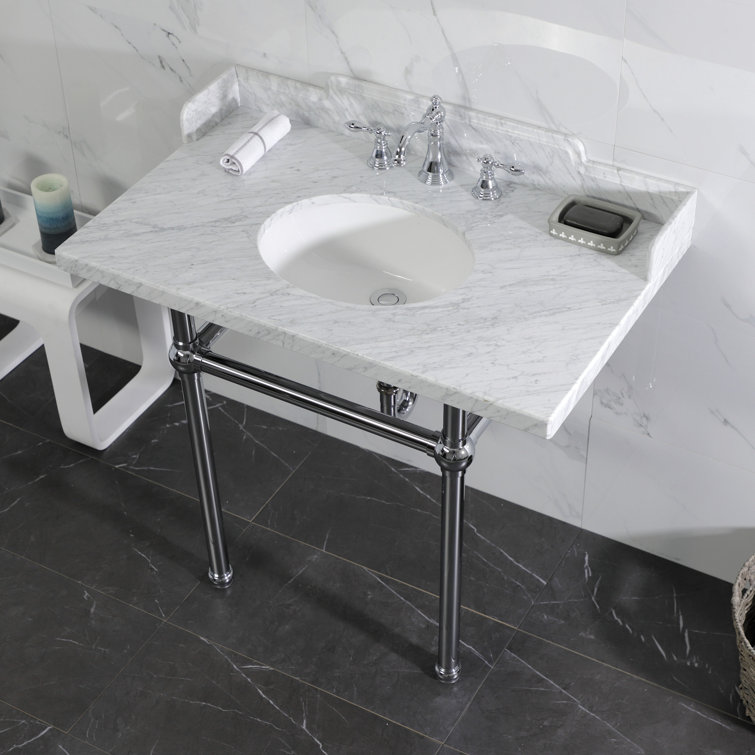 Pemberton 36-Inch White Marble Console Sink with Chrome Legs