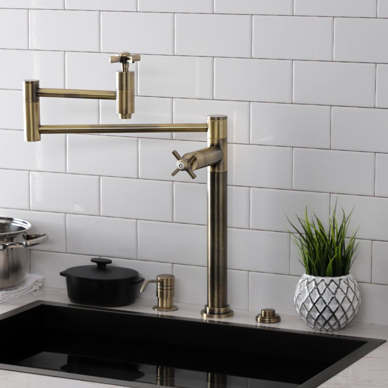 Polished Chrome Dual Handle Deck Mount Pot Filler Faucet