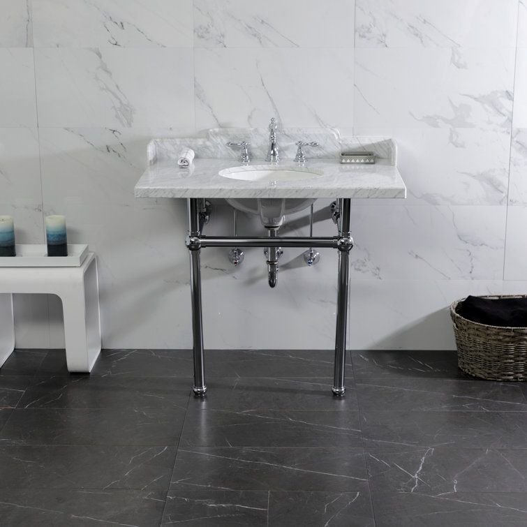 Pemberton 36-Inch White Marble Console Sink with Chrome Legs