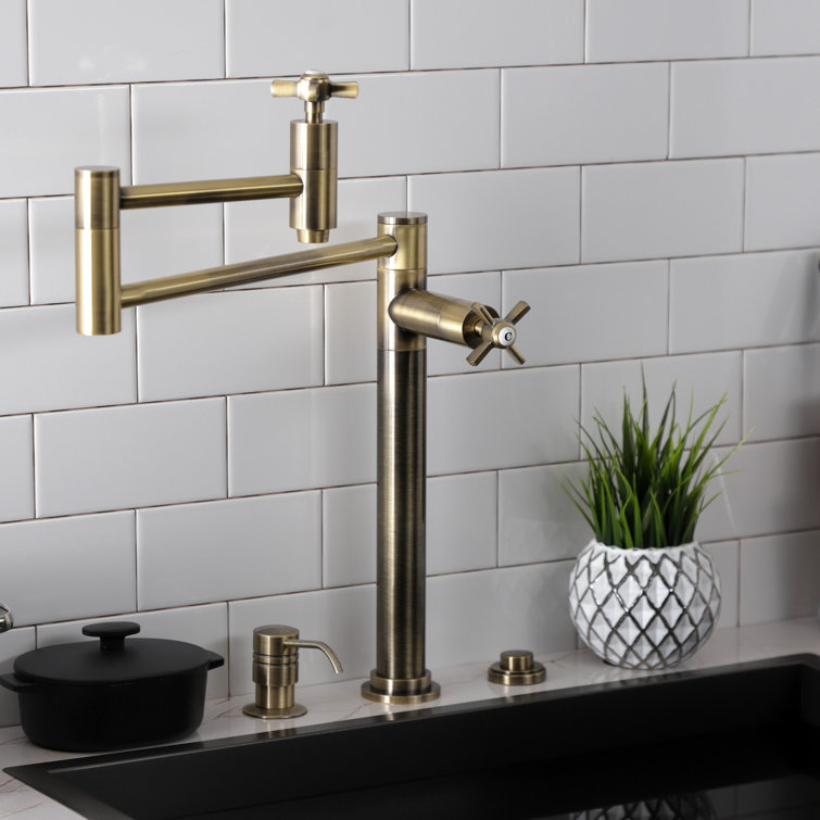 Polished Chrome Dual Handle Deck Mount Pot Filler Faucet
