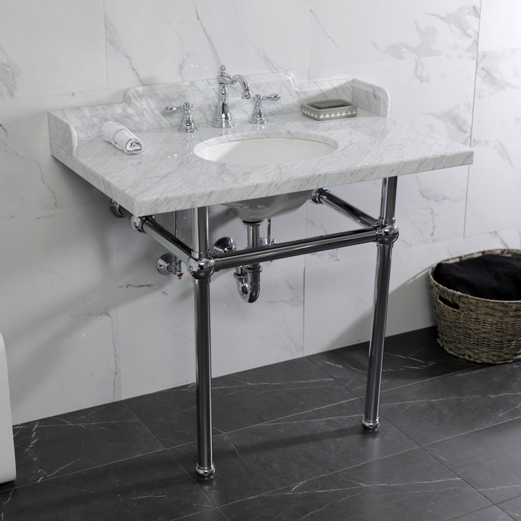 Pemberton 36-Inch White Marble Console Sink with Chrome Legs