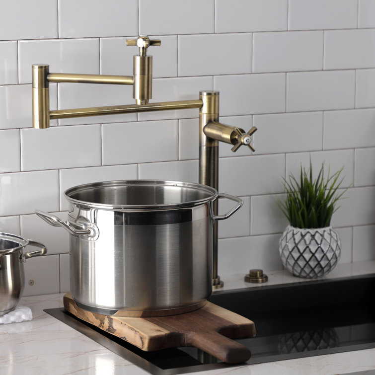 Polished Chrome Dual Handle Deck Mount Pot Filler Faucet