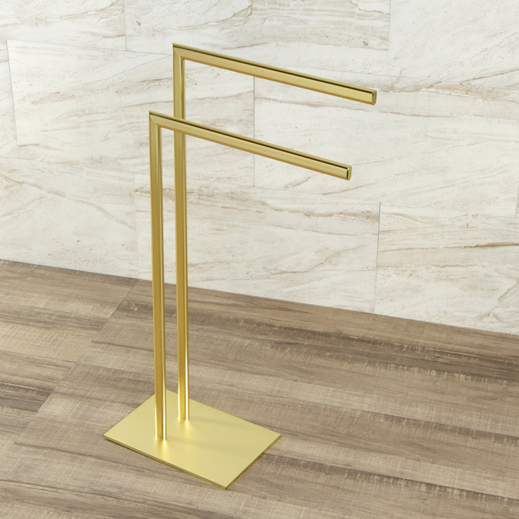 Brushed Brass Dual Freestanding Towel Rack with Weighted Base