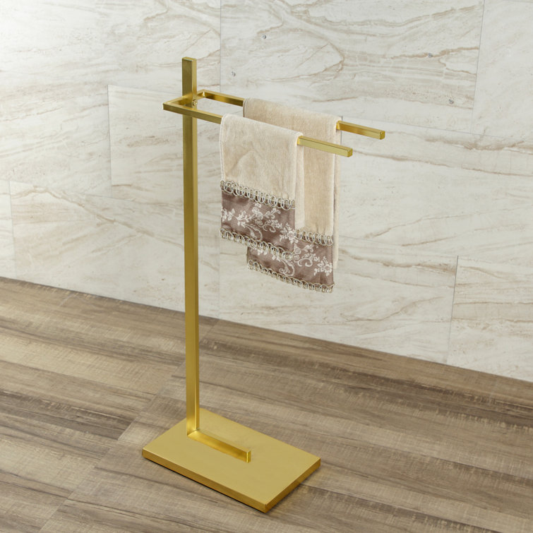 Brushed Brass Stainless Steel Freestanding Dual Towel Rack