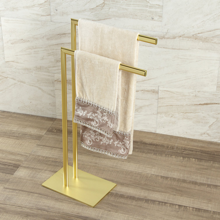 Brushed Brass Dual Freestanding Towel Rack with Weighted Base