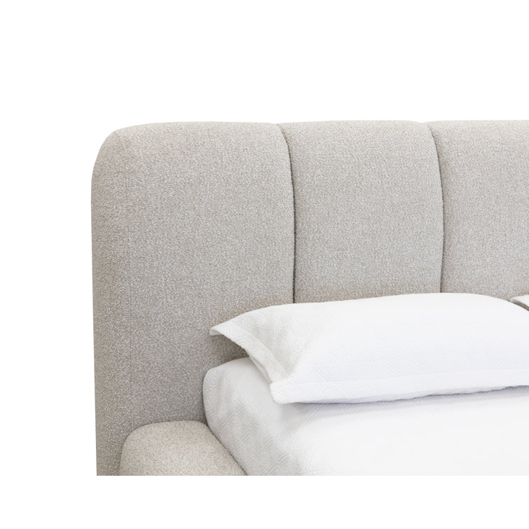 Gray Upholstered King Platform Bed with Tufted Headboard