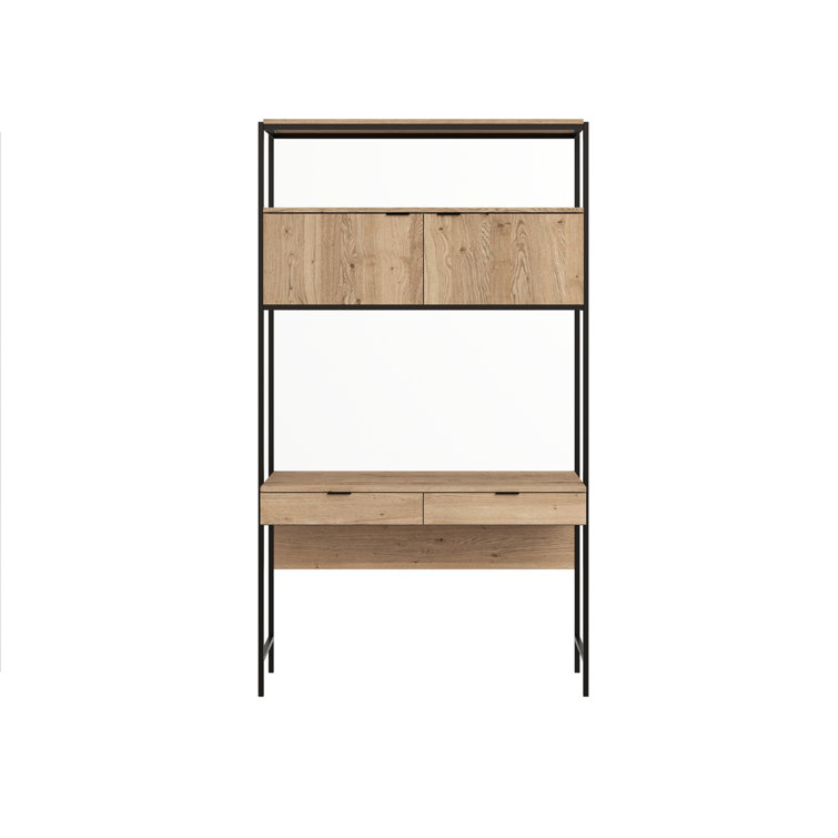 Ambrose Cream Oak and Champagne Gold Modular Wall Desk with Drawers