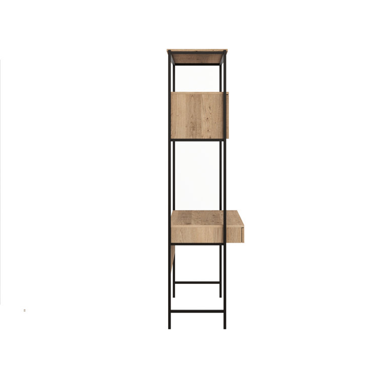 Ambrose Cream Oak and Champagne Gold Modular Wall Desk with Drawers