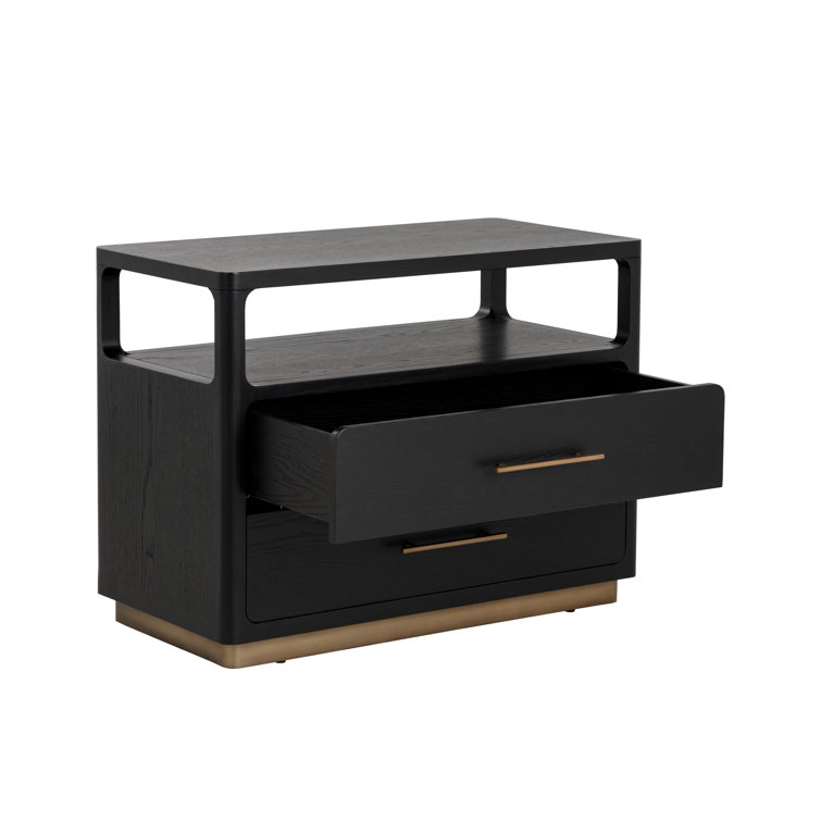 Gray Oak Veneer Nightstand with Brass Hardware