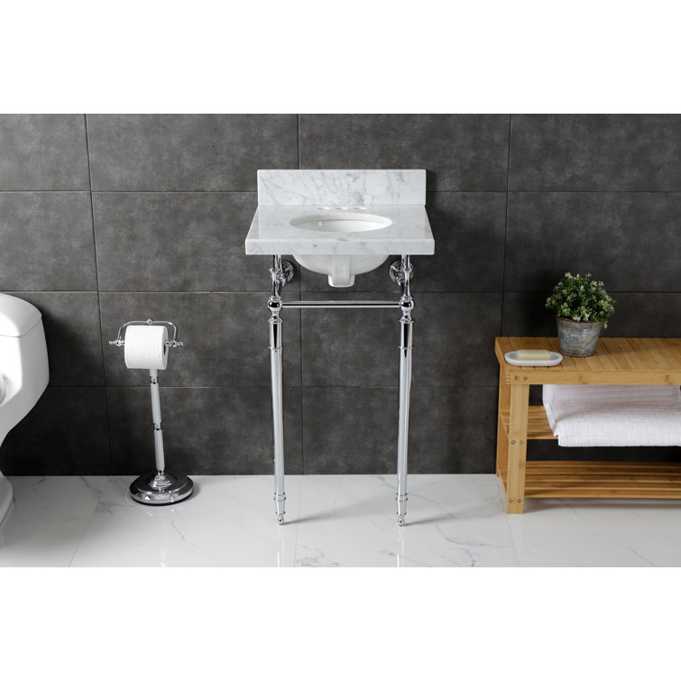 Edwardian Carrara Marble Console Sink with Brass Legs