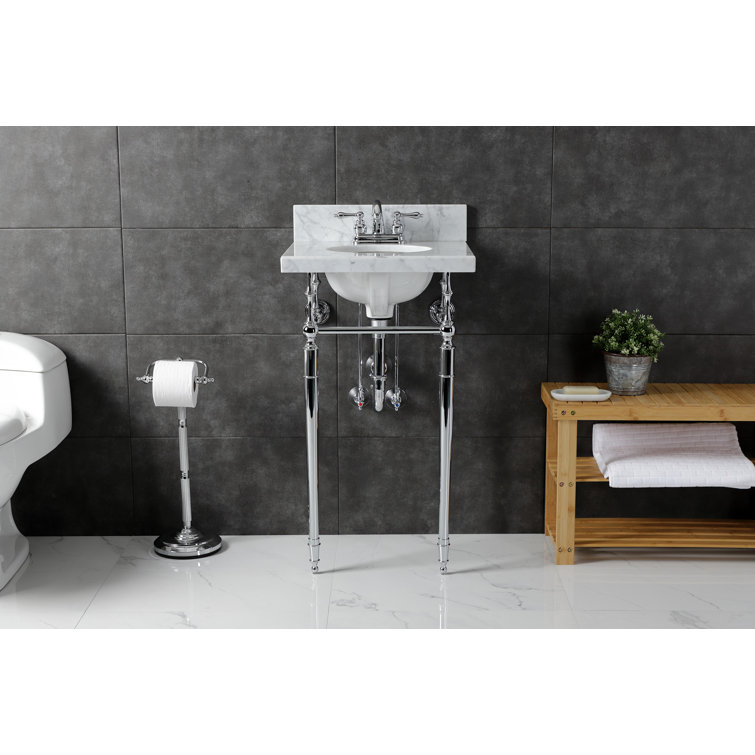 Edwardian Carrara Marble Console Sink with Brass Legs