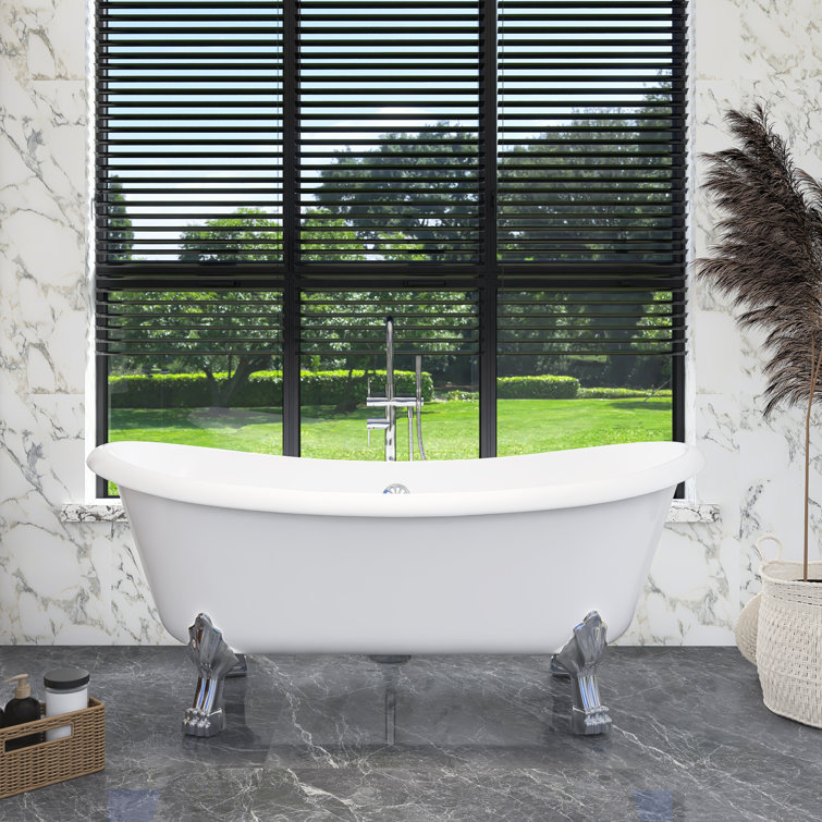 66.3'' White Acrylic Clawfoot Freestanding Soaking Bathtub