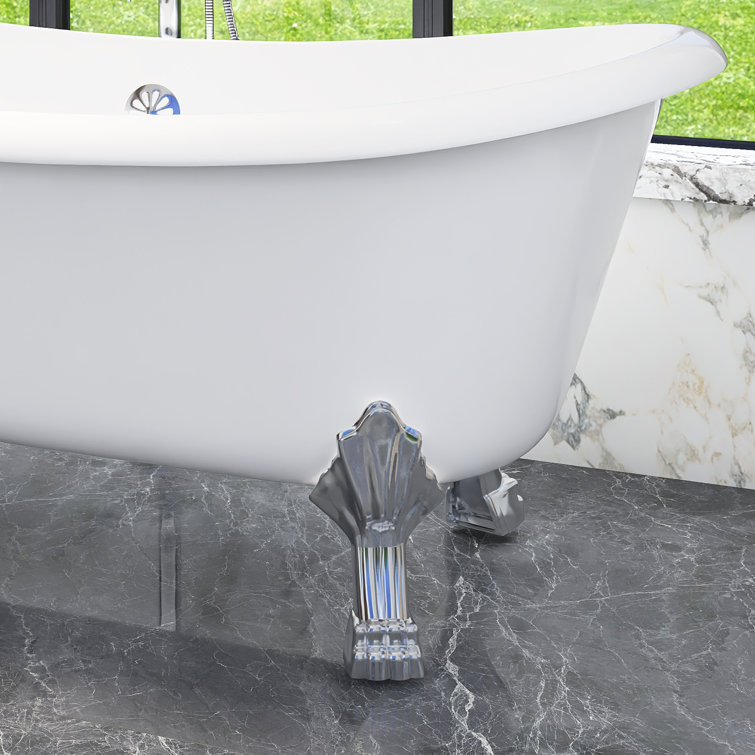 66.3'' White Acrylic Clawfoot Freestanding Soaking Bathtub