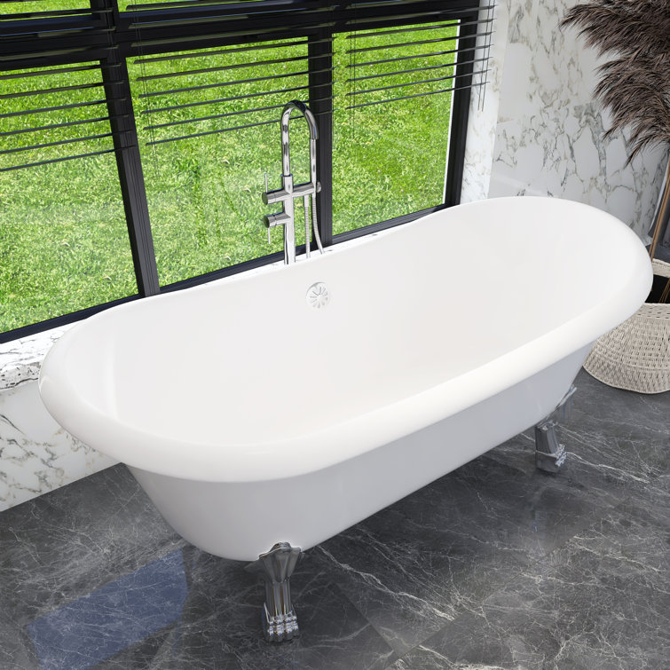 66.3'' White Acrylic Clawfoot Freestanding Soaking Bathtub