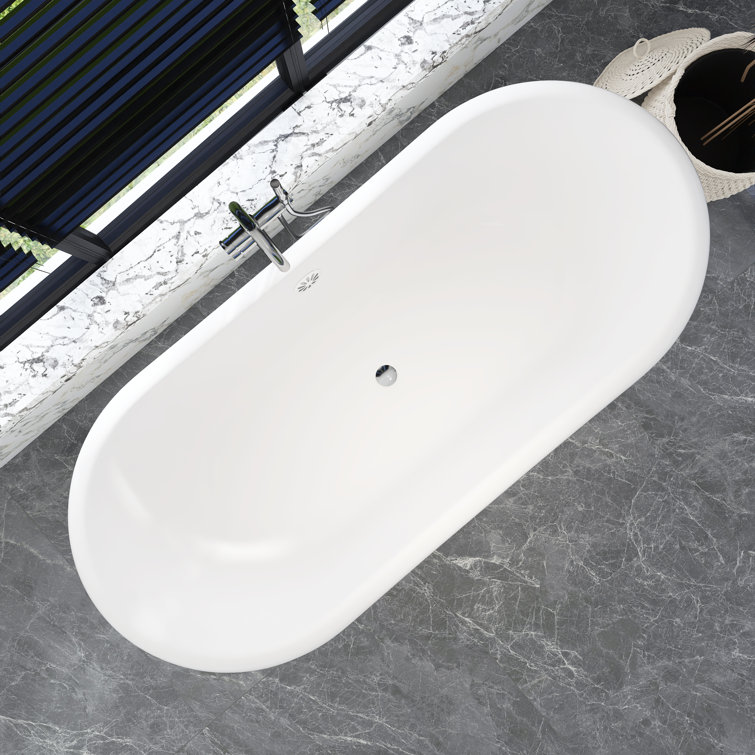 66.3'' White Acrylic Clawfoot Freestanding Soaking Bathtub