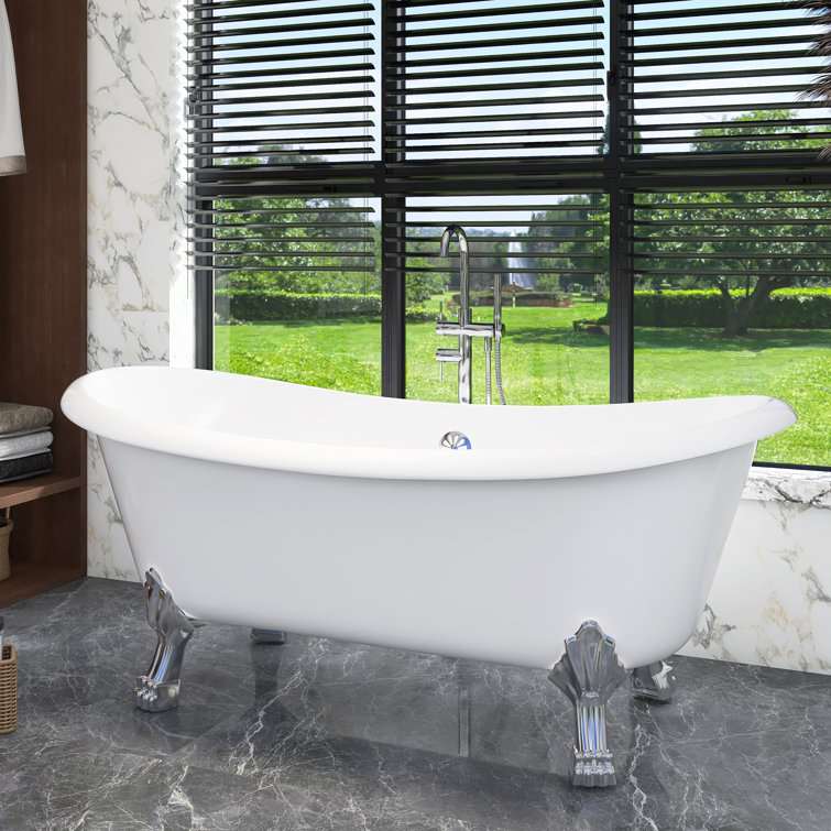 66.3'' White Acrylic Clawfoot Freestanding Soaking Bathtub
