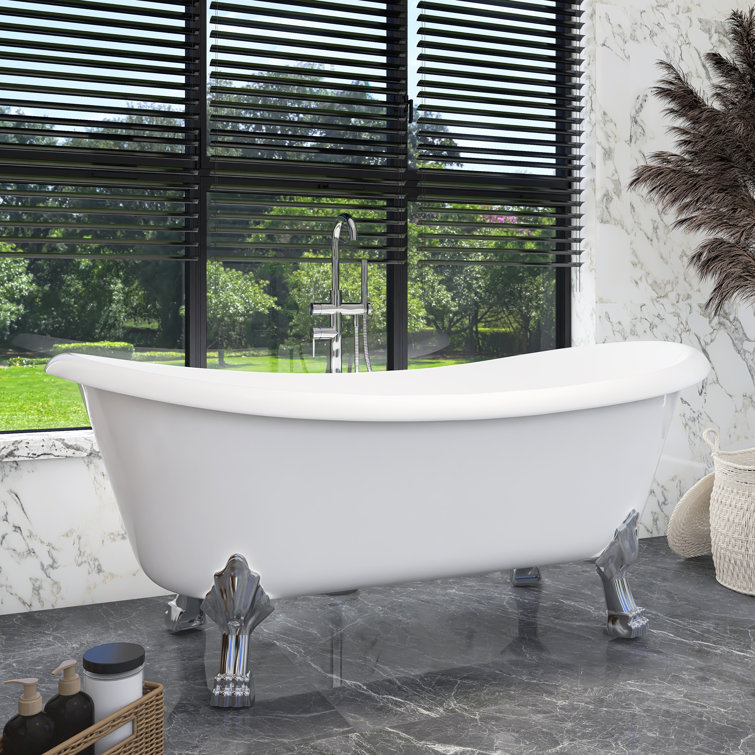 66.3'' White Acrylic Clawfoot Freestanding Soaking Bathtub